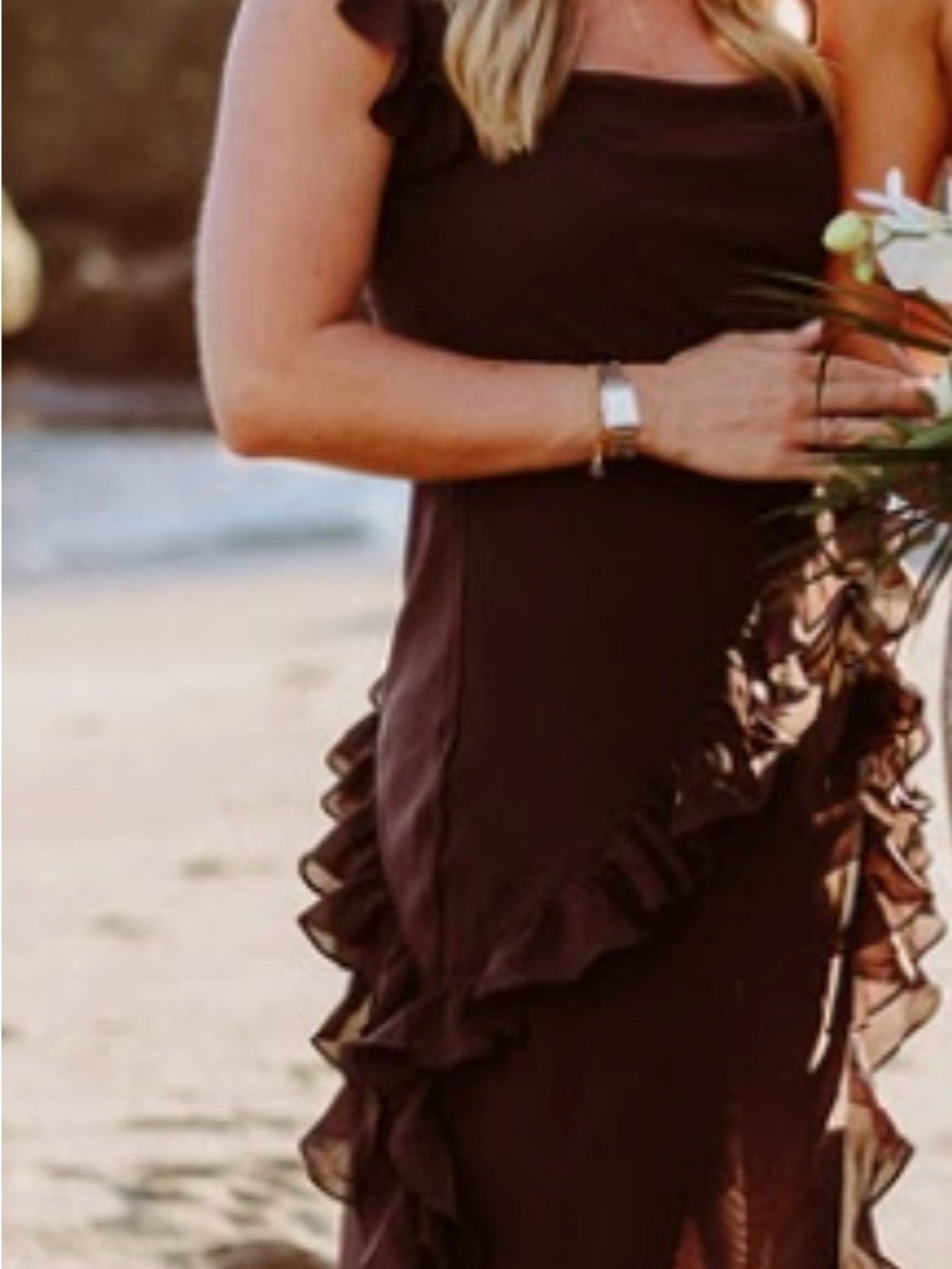 House of CB Dark Brown Ruffle-Trim Maxi Dress - Picture 5 of 5